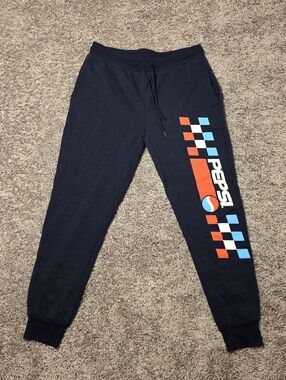 Vintage PEPSI Juniors' Blue Navy Checkered Logo Joggers Size L